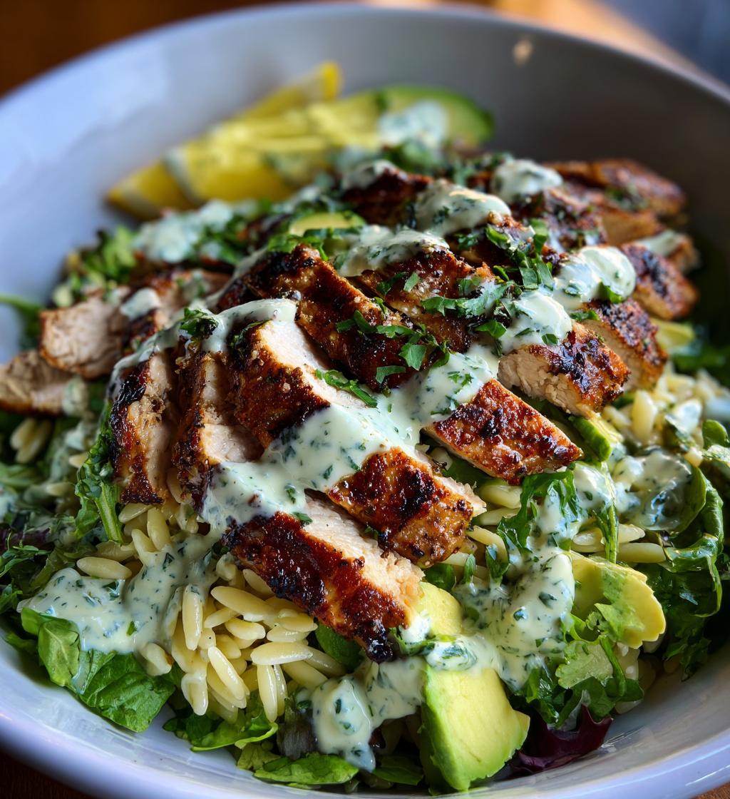Grilled Lemon Herb Chicken Avocado Orzo Salad - detail 1