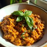 Ground Beef Orzo with Tomato Cream Sauce