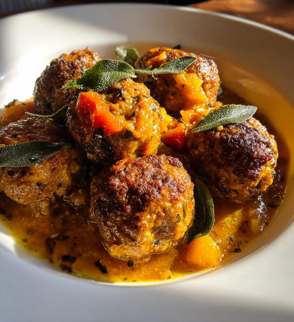 Ground Meatballs in Pumpkin Sage Sauce