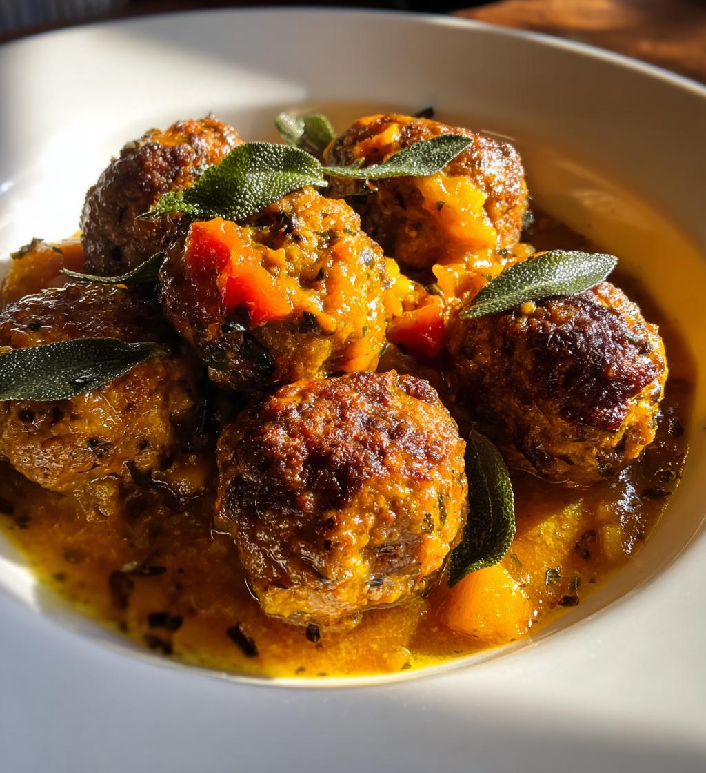 Ground Meatballs in Pumpkin Sage Sauce