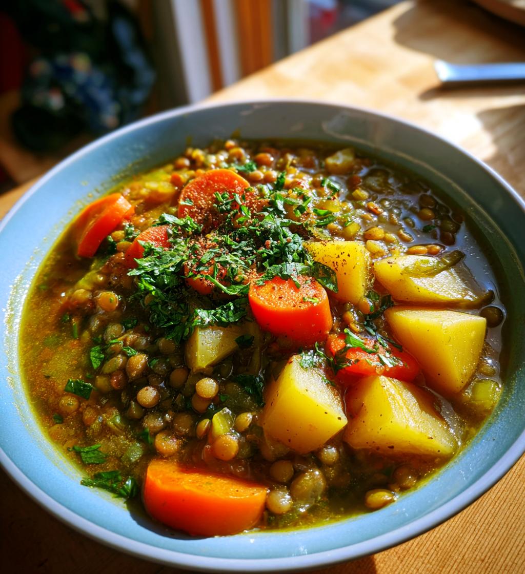 Hearty Lentil and Potato Soup - detail 1