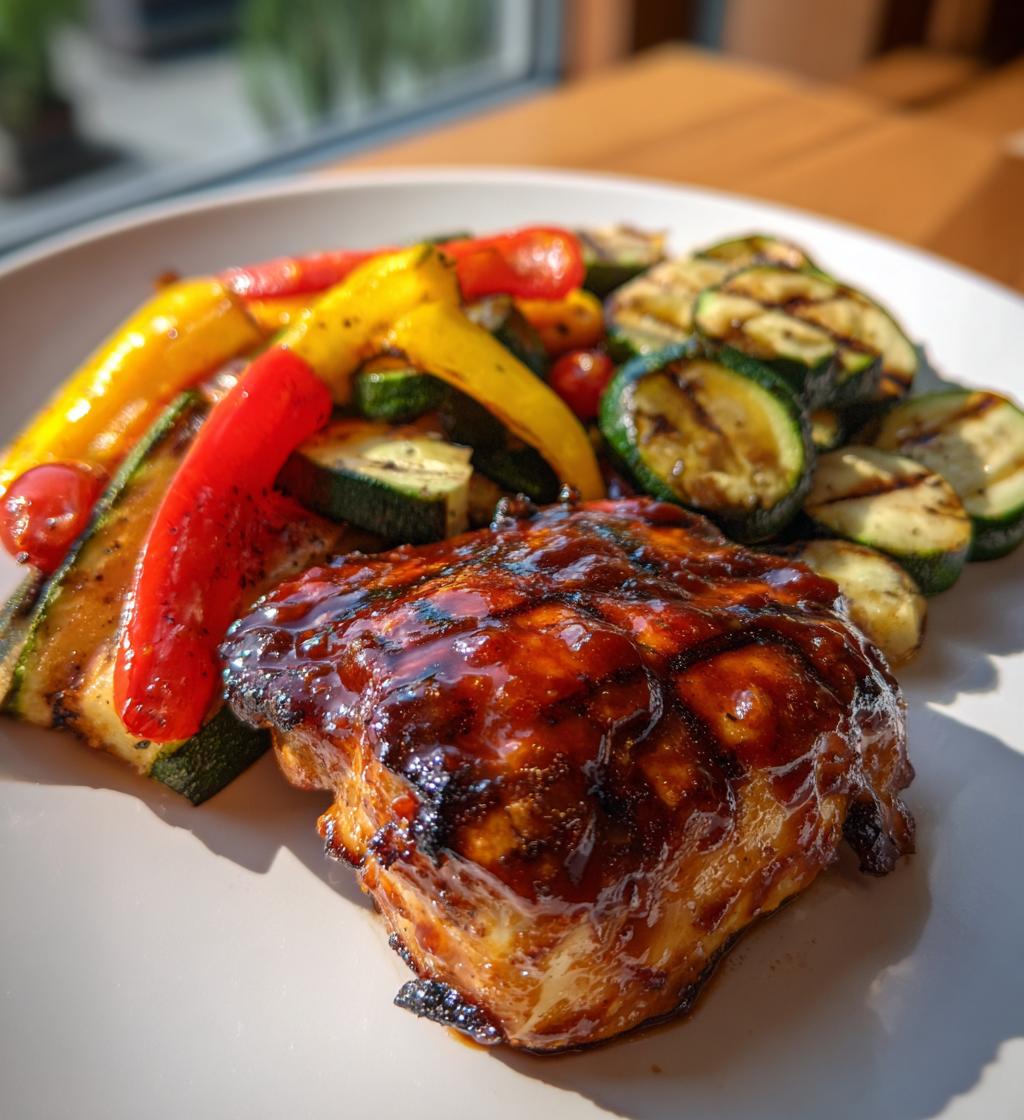 Honey Bbq Chicken Served with Grilled Veggie Medley