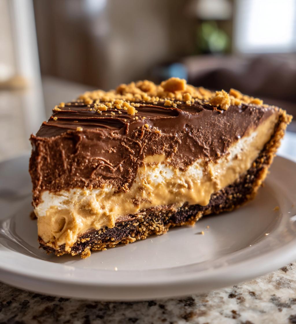 Layered Chocolate and Peanut Butter Pie with Cookie Crust