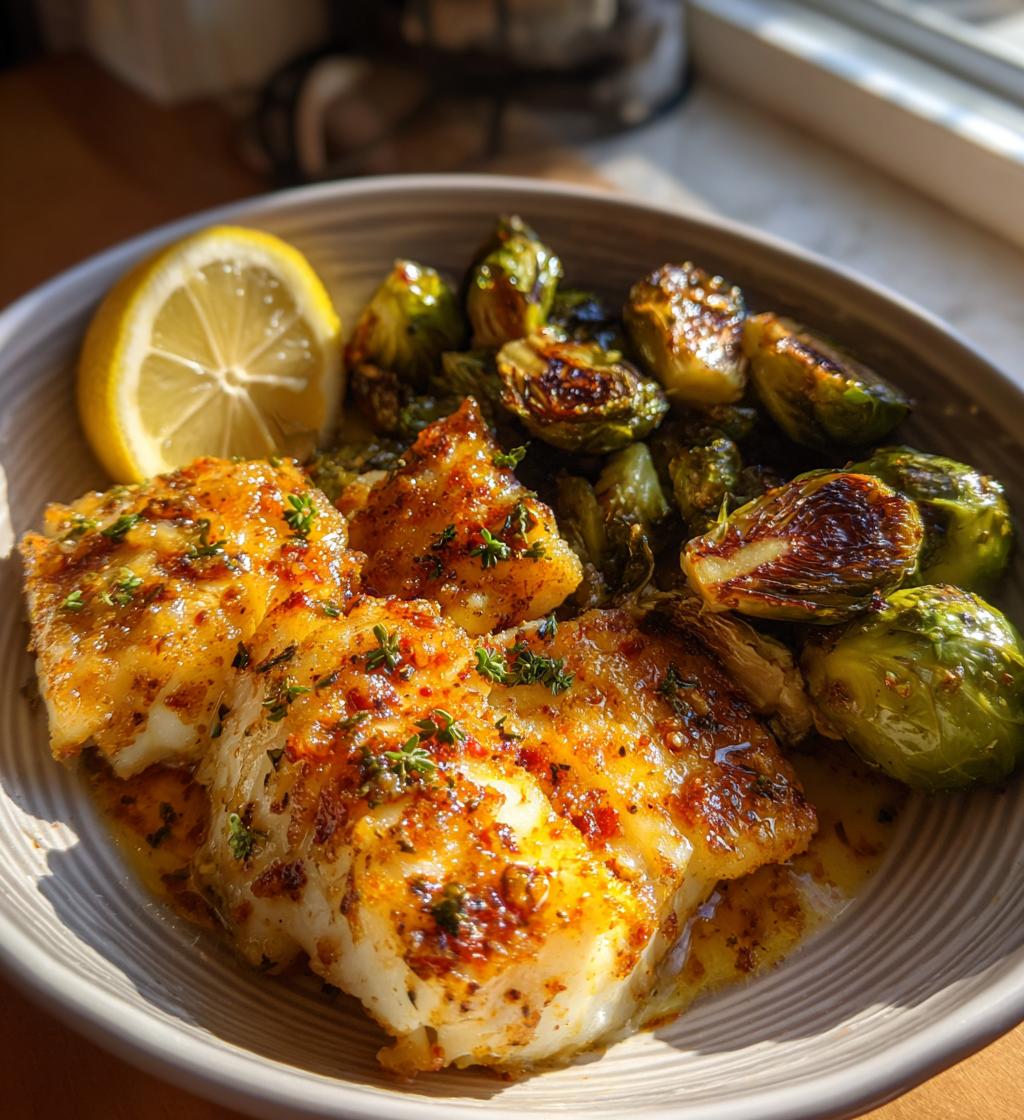 Lemon Garlic Butter Cod Bowls with Roasted Brussels Sprouts - detail 1