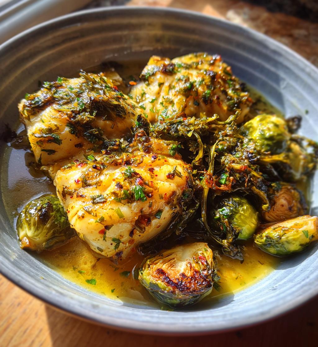 Lemon Garlic Butter Cod Bowls with Roasted Brussels Sprouts