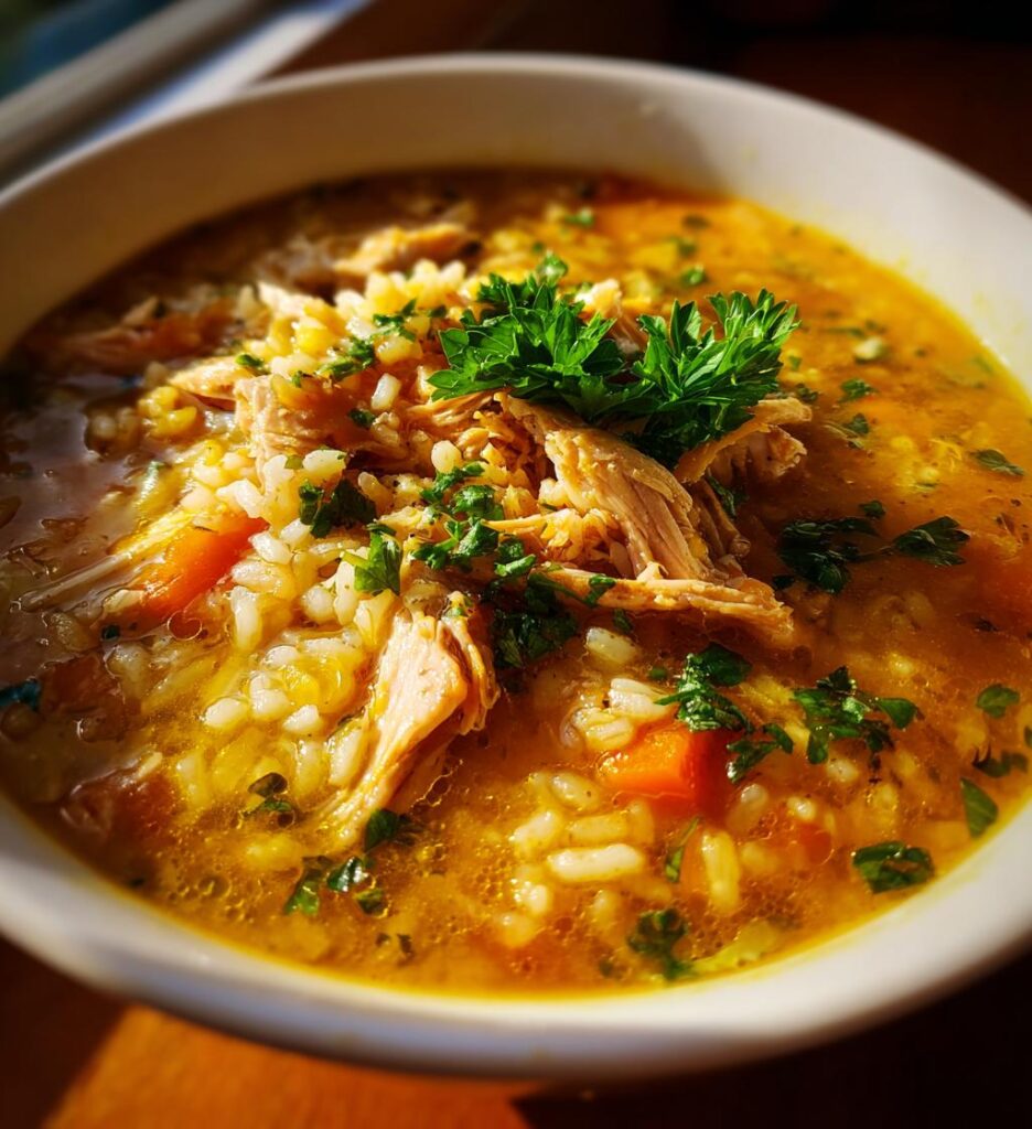 Lemon Ginger Turmeric Chicken and Rice Soup