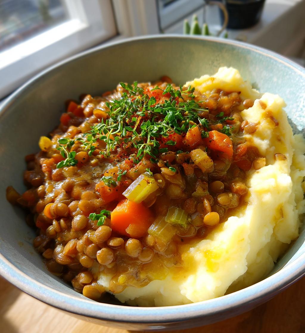 Lentil Stew Over Mashed Potatoes - detail 1
