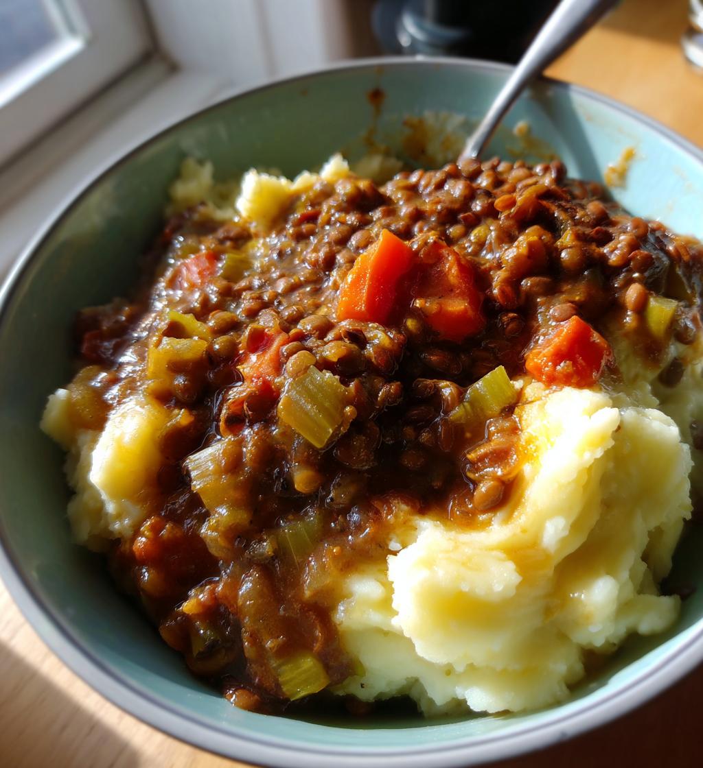 Lentil Stew Over Mashed Potatoes