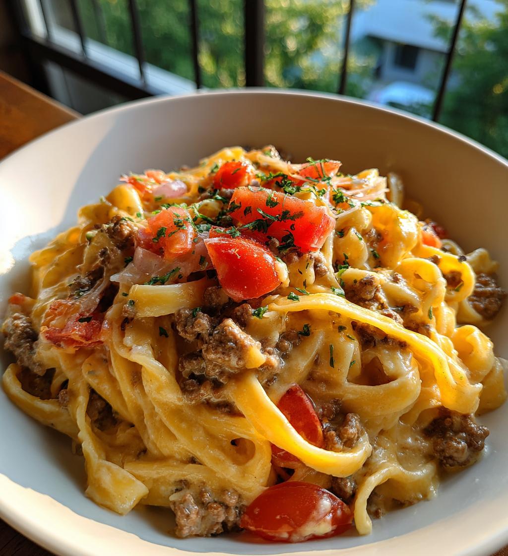 Loaded Cheeseburger Alfredo Pasta - detail 1