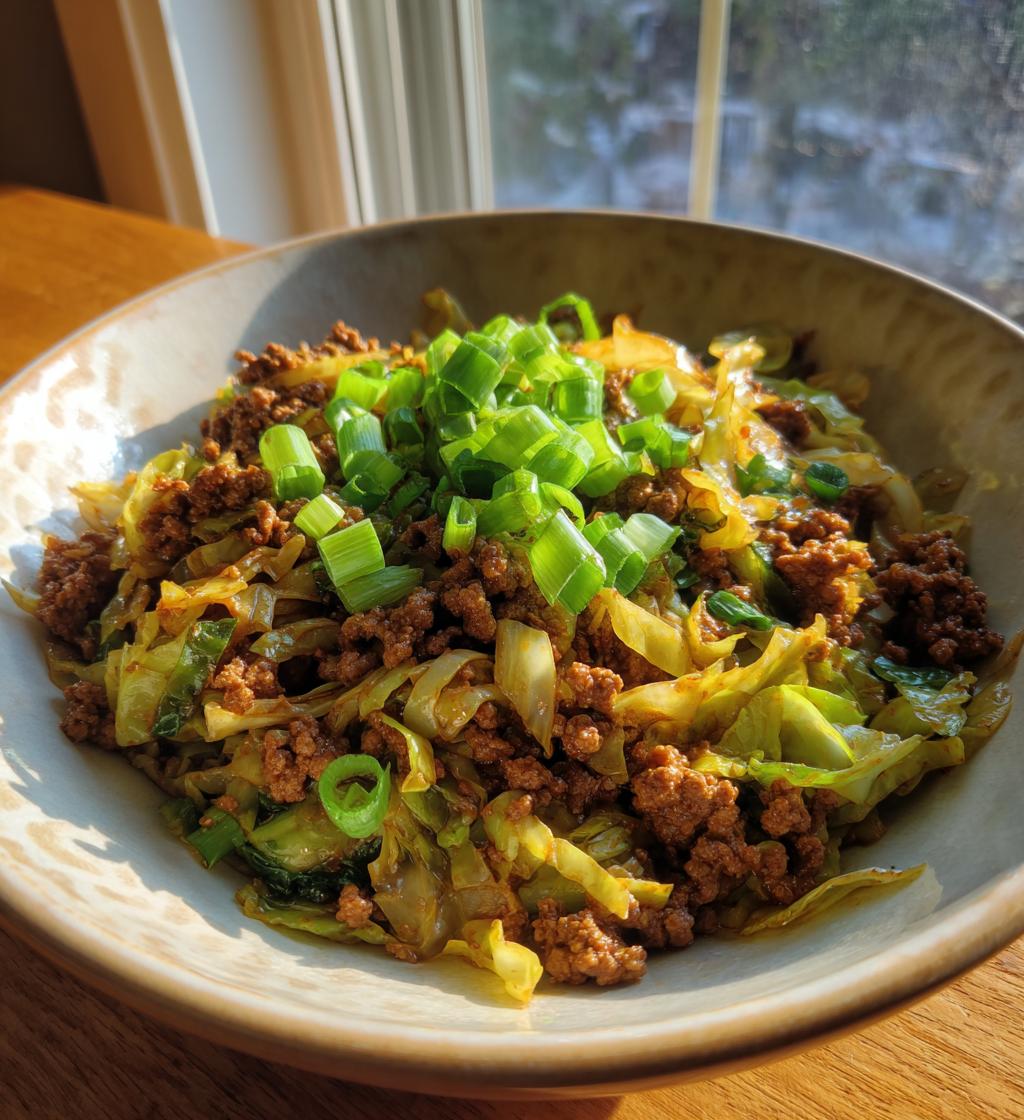 Low-Carb Mongolian Ground Beef and Cabbage