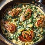One Pan Creamy Spinach Artichoke Chicken