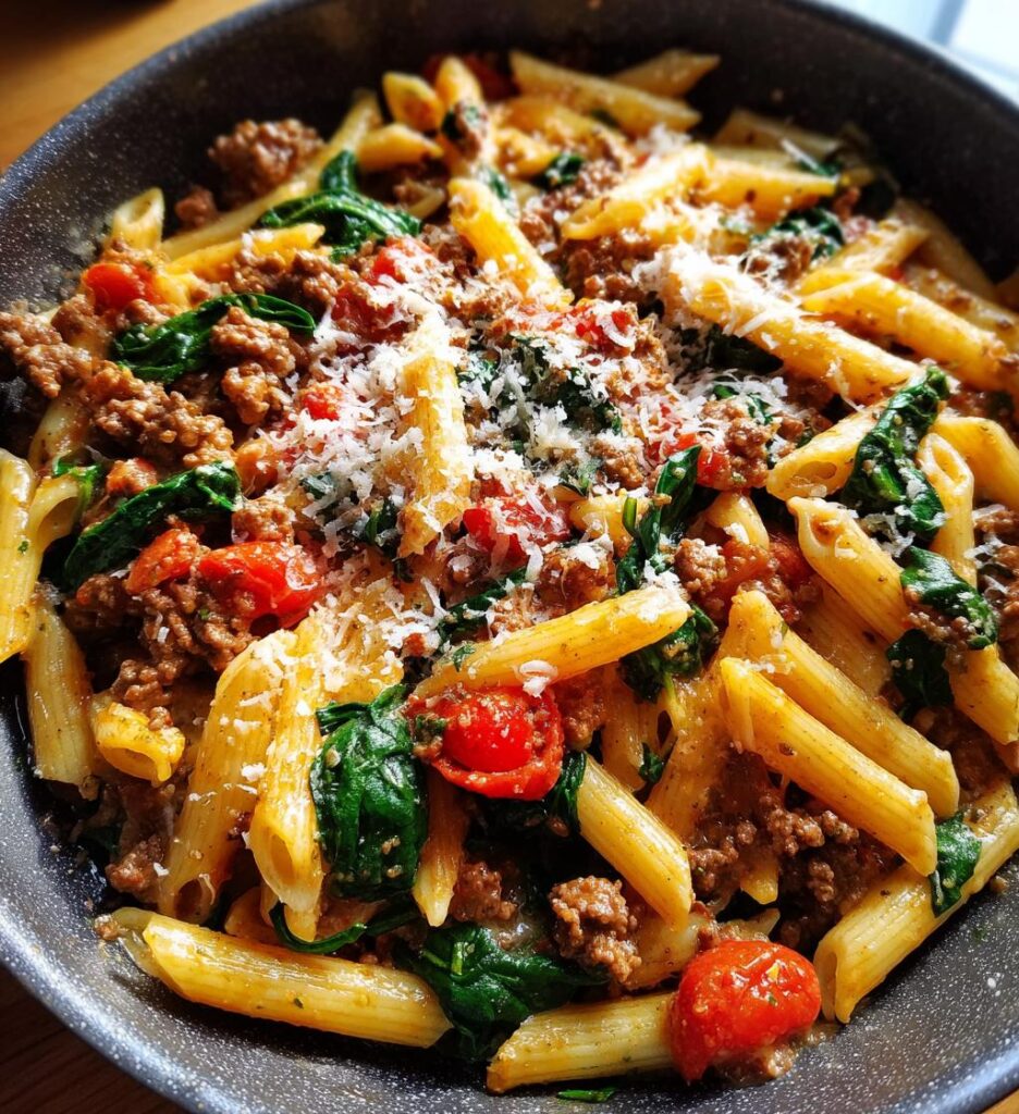 One Pan Healthy Ground Beef Pasta