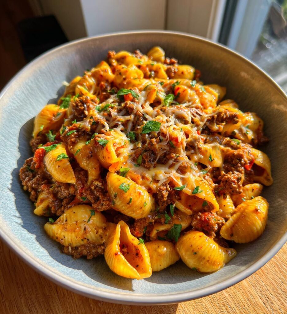 One-Pot Creamy Beef and Shells