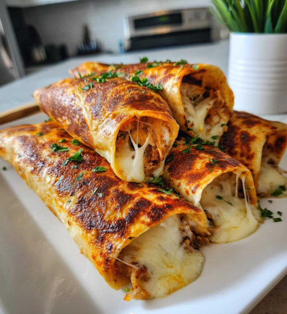 Ooey-Gooey Cheesy Garlic Chicken Wraps