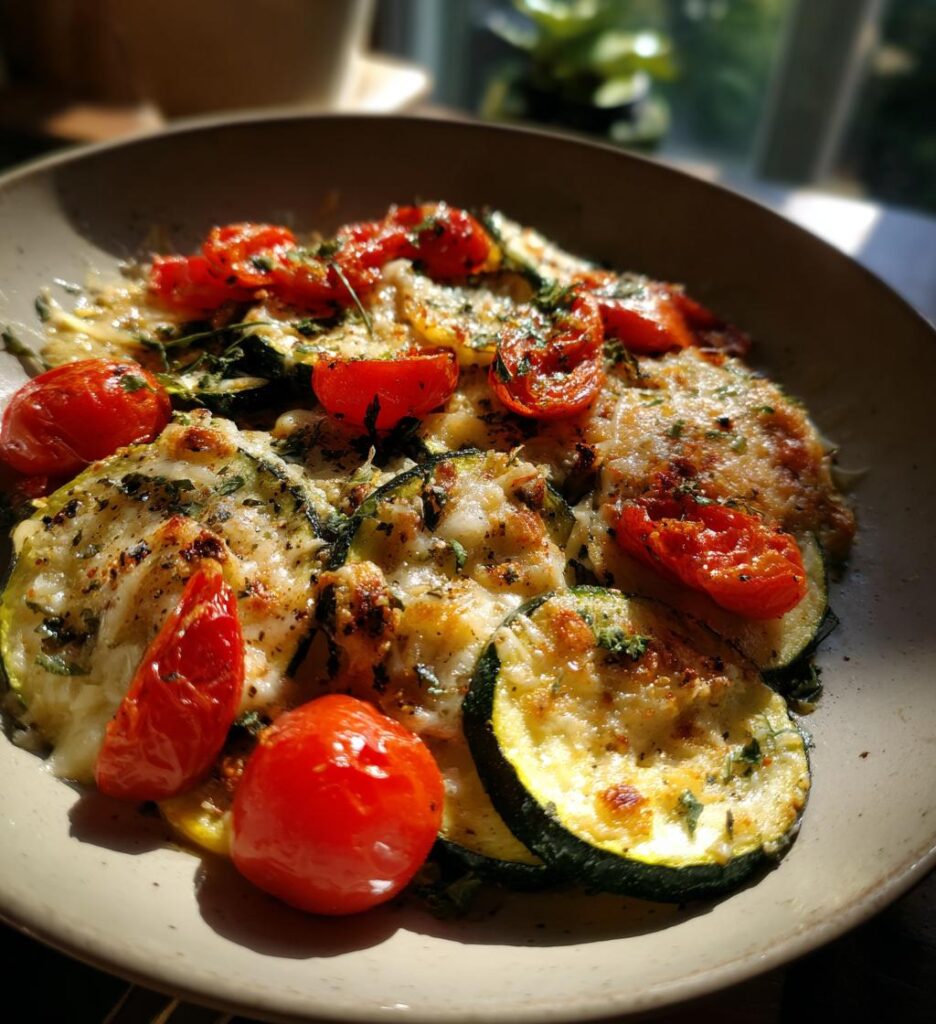 Oven Roasted Zucchini Squash and Tomatoes With Parmesan