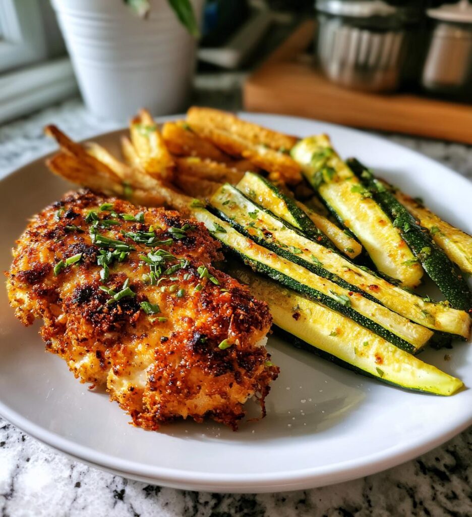 Parmesan Crusted Chicken With Zucchini Fries