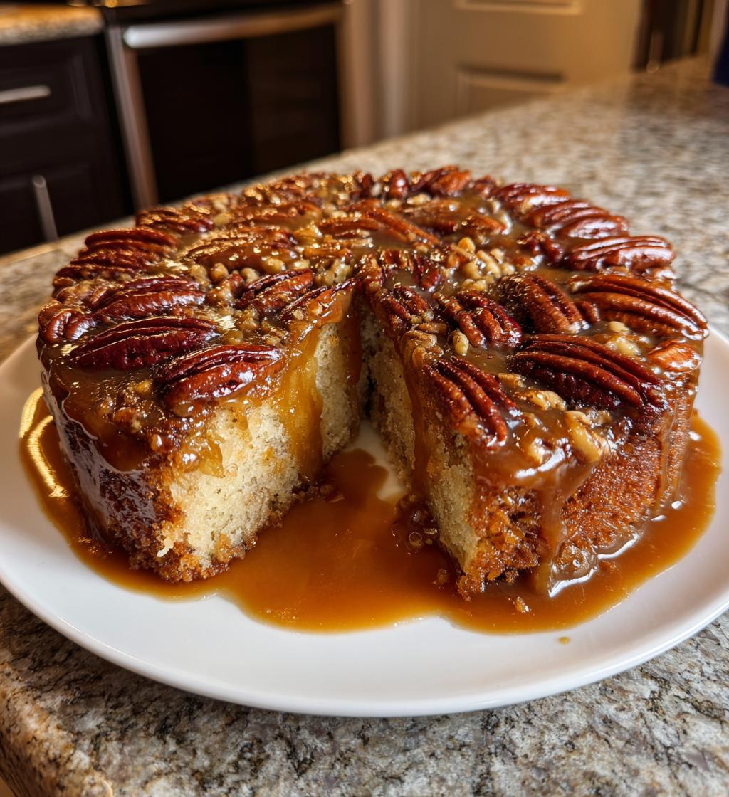 Pecan Upside Down Cake with Caramel Sauce - detail 1