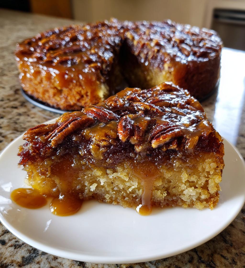 Pecan Upside Down Cake with Caramel Sauce