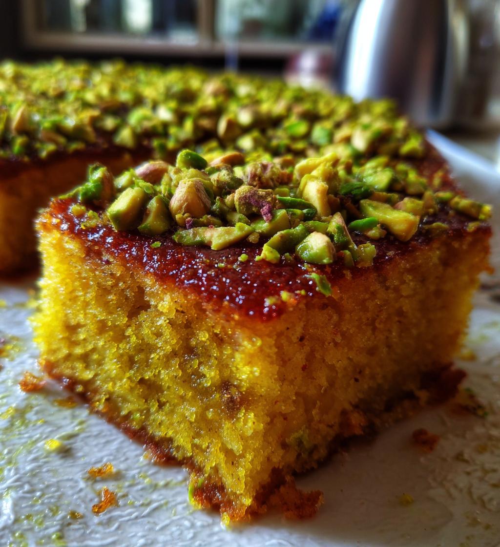 Saffron Pistachio Basbousa - detail 1