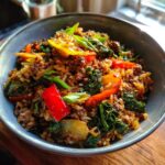 Spicy Ground Beef Stir Fry Bowl with Garlic Veggies Steamy Rice