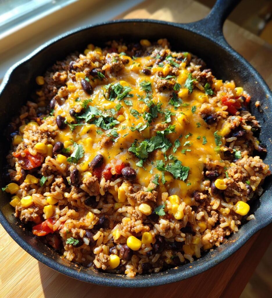 Super Easy Mexican Beef and Rice Skillet