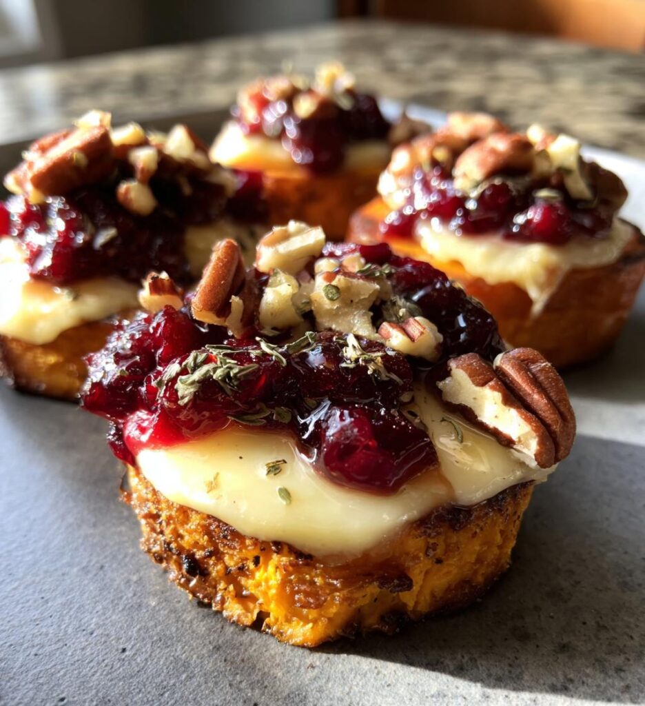 Sweet Potato Rounds Brie Cranberry Pecans