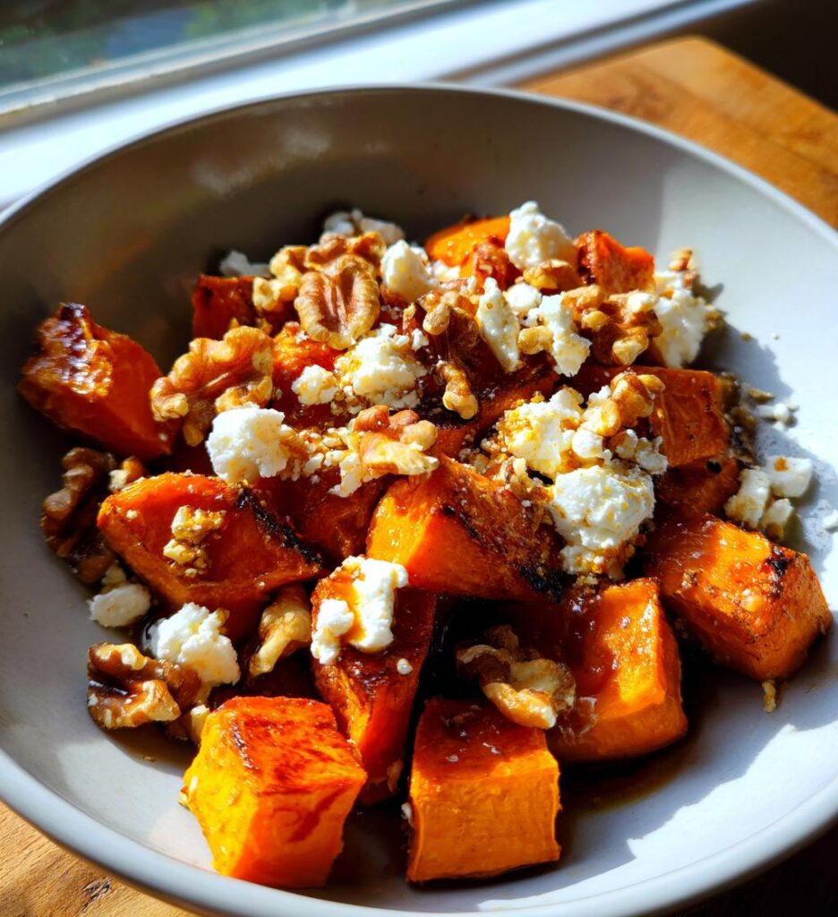 Walnut Maple Goat Cheese Roasted Sweet Potatoes