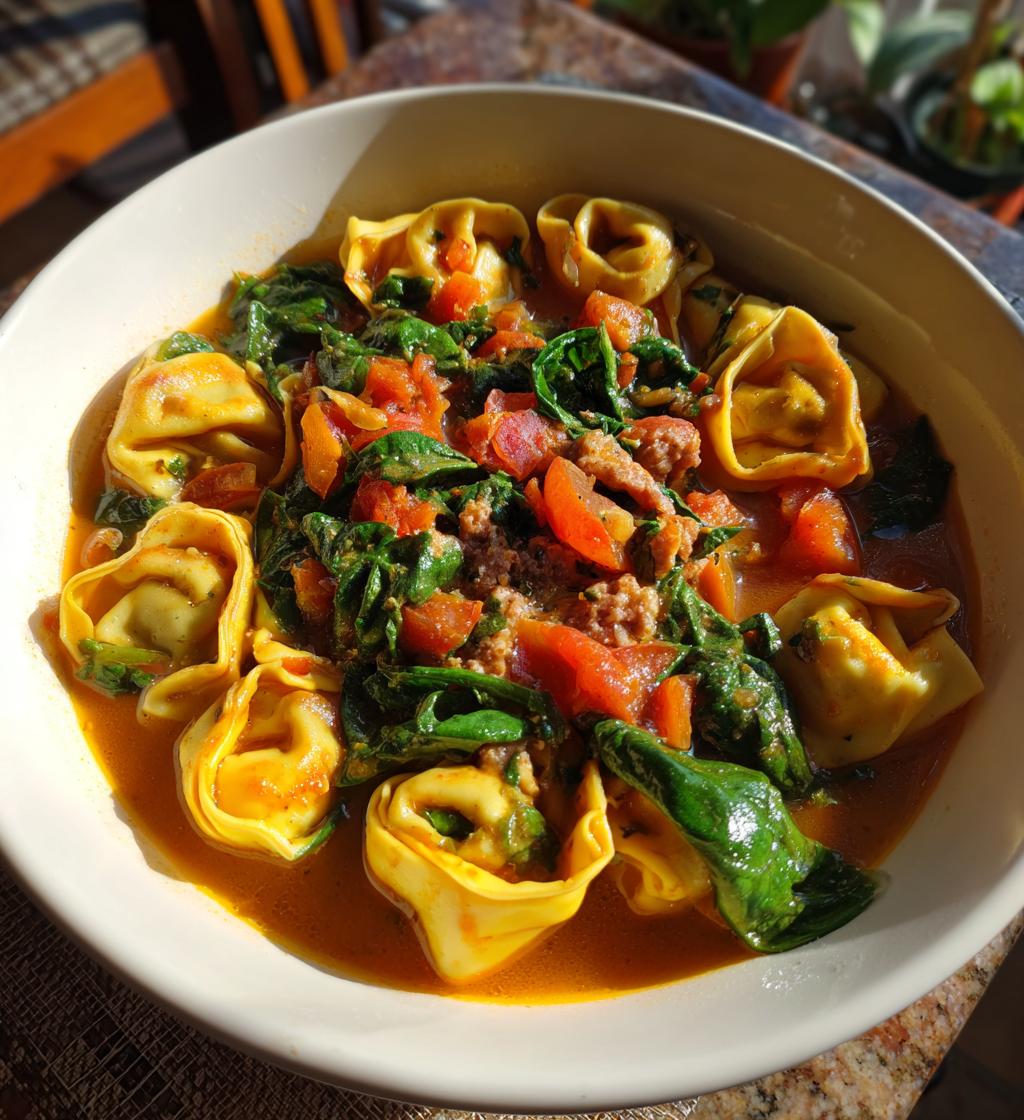 autumn tortellini soup with sausage - detail 1