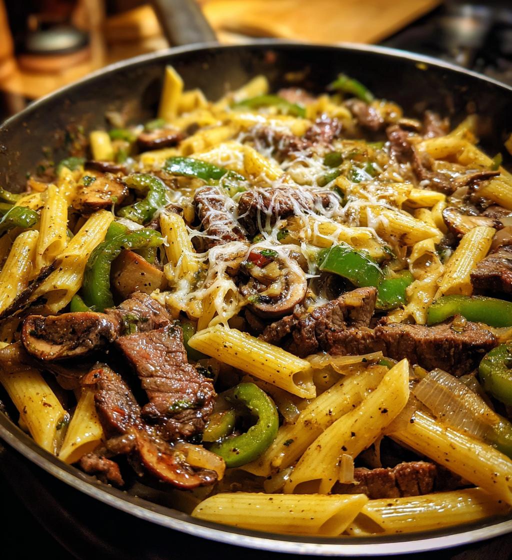 budget friendly philly cheesesteak pasta - detail 1