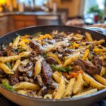 budget friendly philly cheesesteak pasta