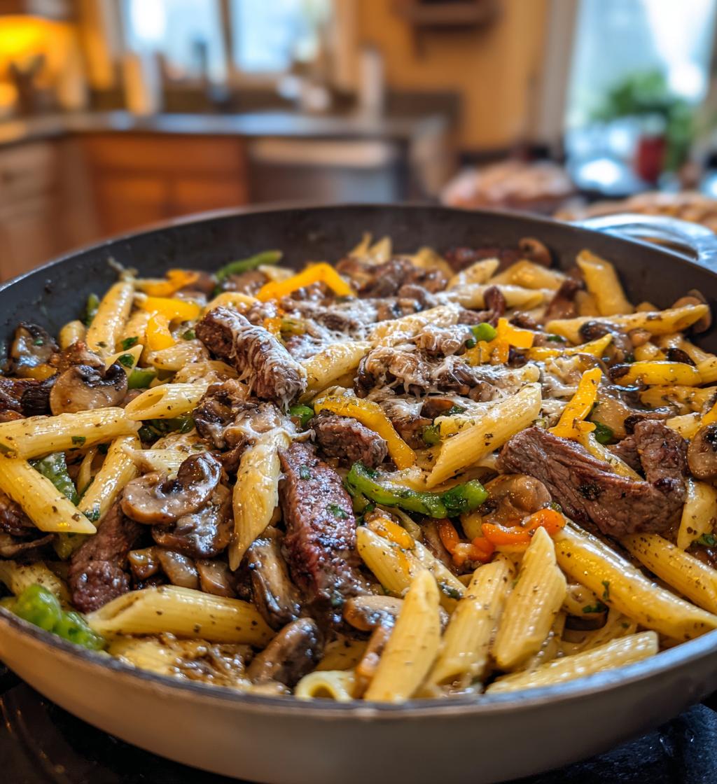 budget friendly philly cheesesteak pasta