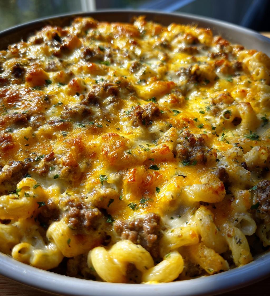 cheesy macaroni hamburger dish - detail 1