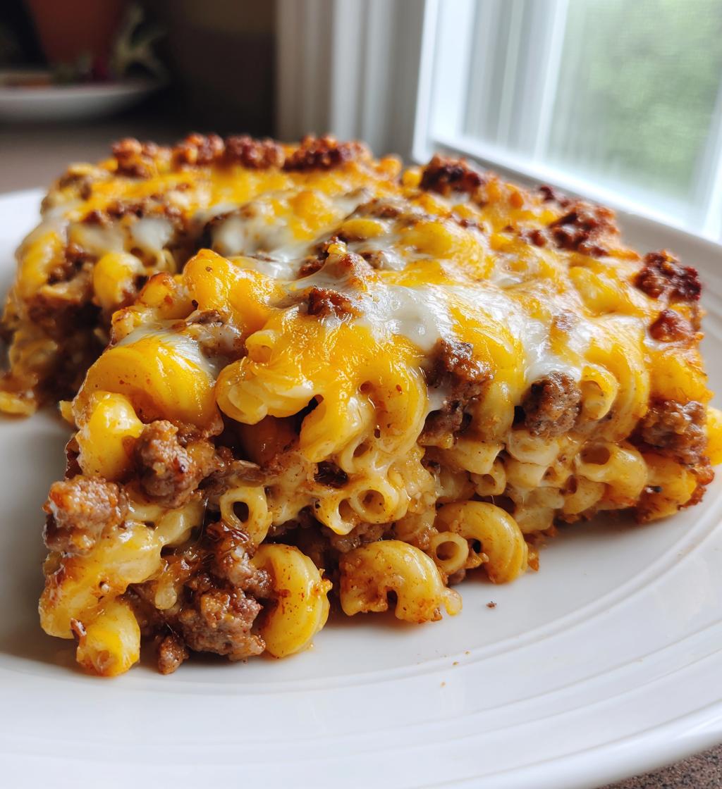 cheesy macaroni hamburger dish