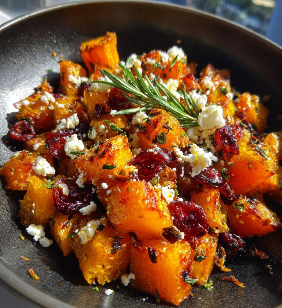 roasted butternut squash cranberries feta bliss