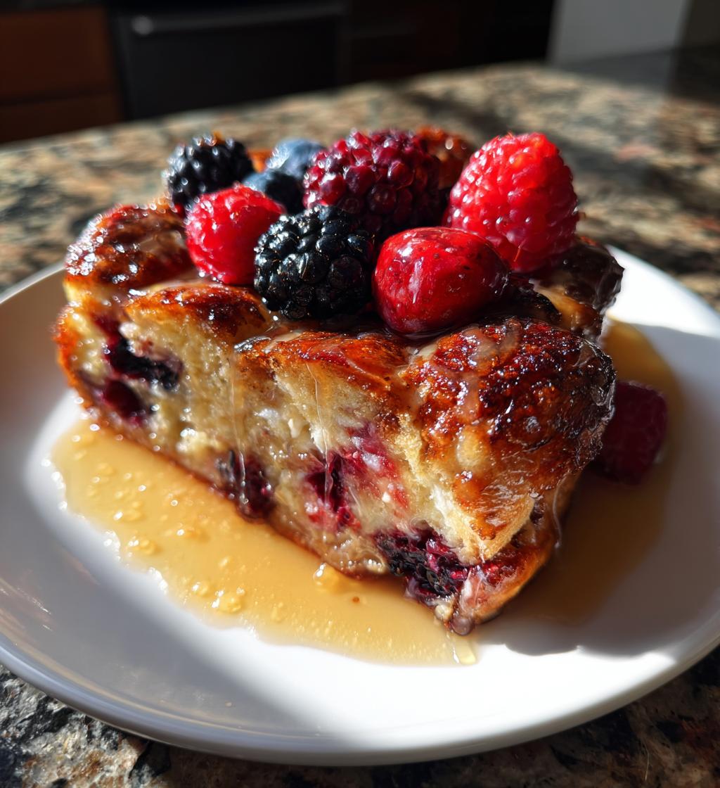 wild berry bread pudding drizzled