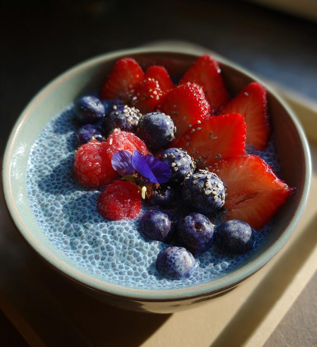 Blue Chia Pudding with Butterfly Pea Flower