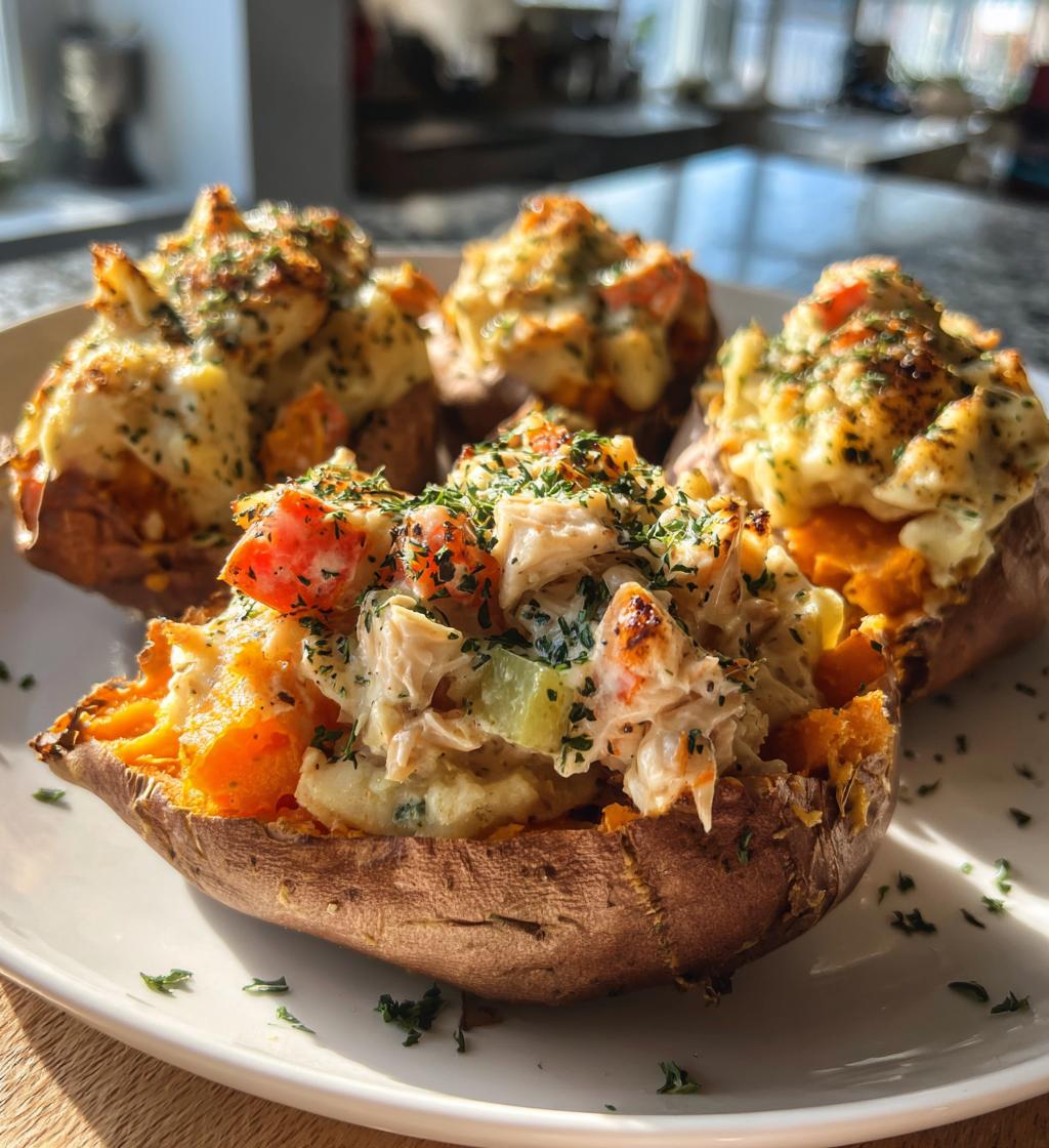 Chicken Pot Pie Stuffed Sweet Potatoes