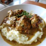 Chicken and Garlic Gravy with Cheesy Mashed Potatoes