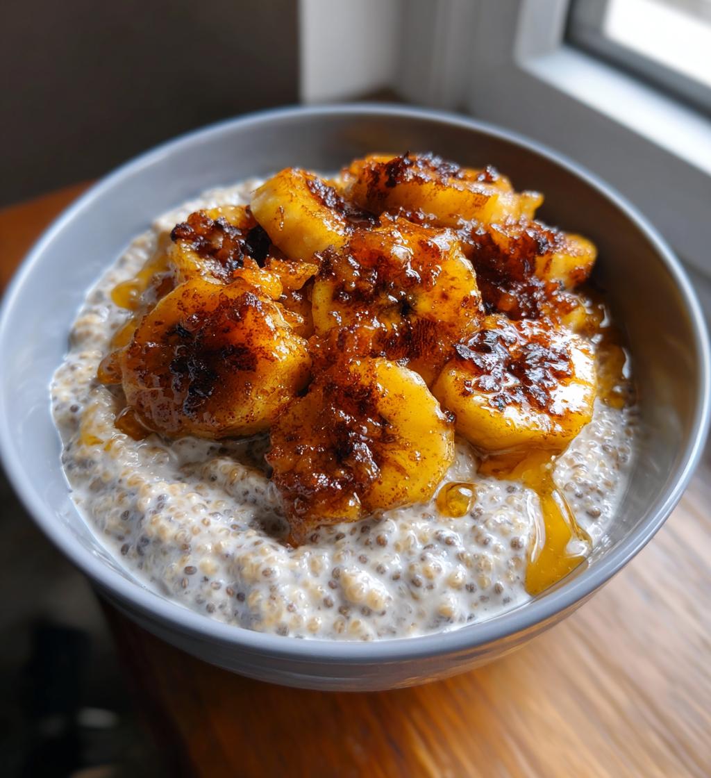 Cinnamon Maple Chia Seed Pudding with Bananas Foster Topping