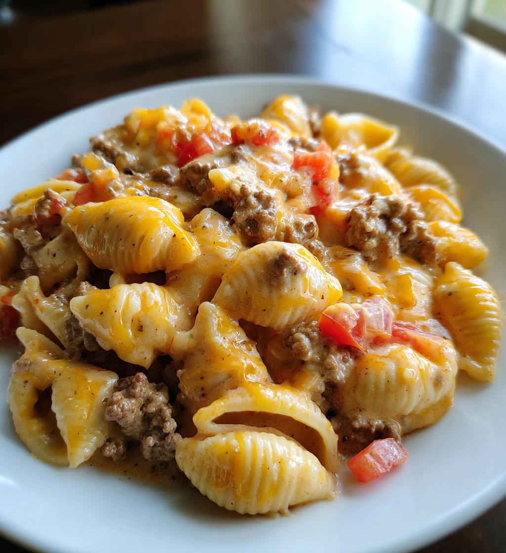 Crockpot Cheesy Ranch Beef Pasta Shells