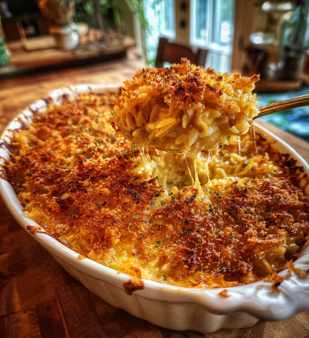 French Onion Orzo Bake
