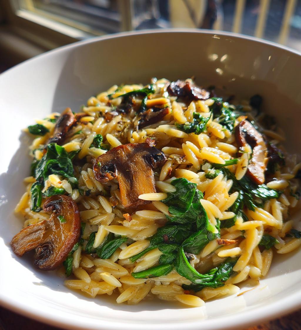 Garlic Butter Orzo with Mushrooms and Spinach