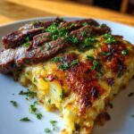 Garlic Butter Steak & Cheddar Potato Bake
