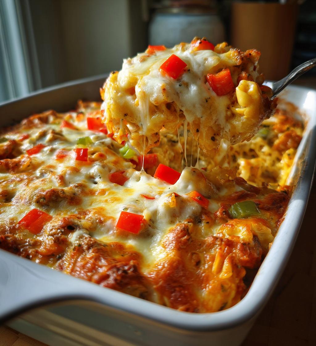 Golden Cheese Steak Tortellini Casserole