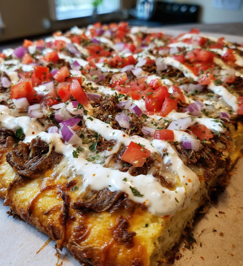 Gyro Pizza with a Tzatziki Drizzle