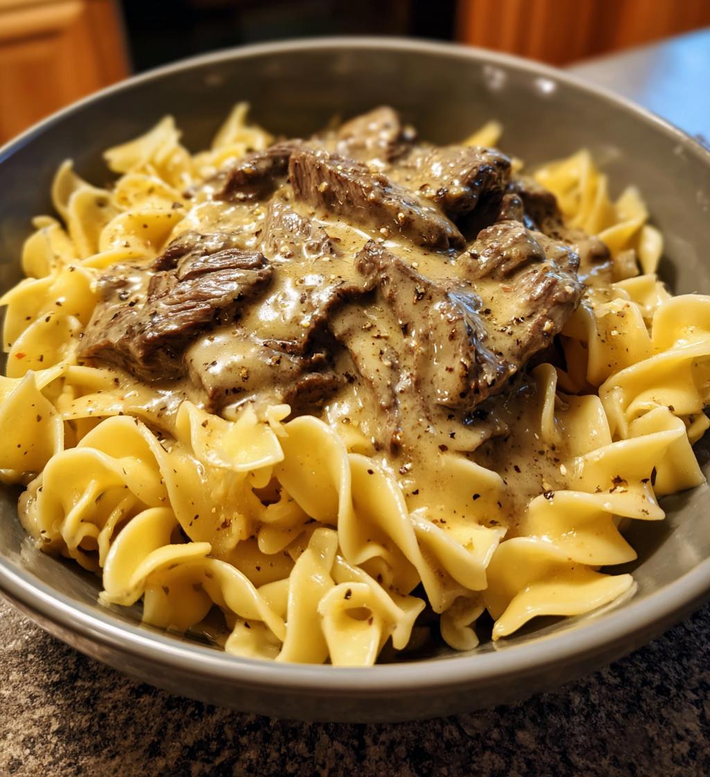 Homemade Peppercorn Steak Stroganoff Egg Noodles - detail 1