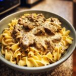 Homemade Peppercorn Steak Stroganoff Egg Noodles