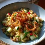 Honey Mustard Quinoa Apple Salad with Crispy Shallots