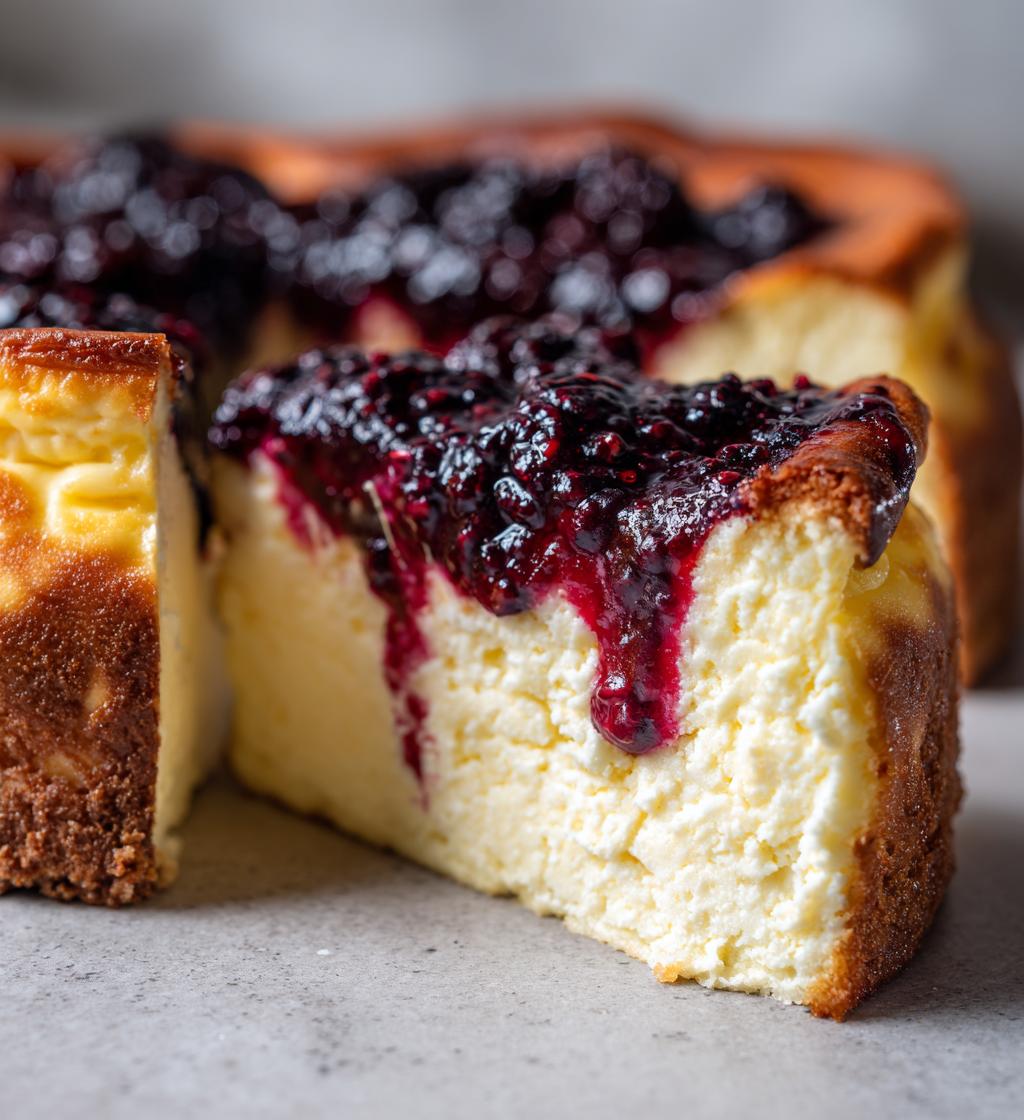London Fog Basque Cheesecake with Blackberry Sauce - detail 1