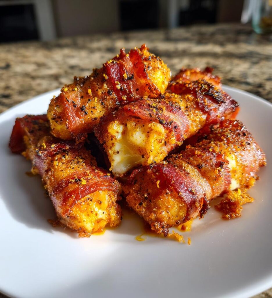 Low Carb Nashville Hot Bacon Wrapped Mozzarella Sticks